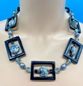 Believe Black Onyx & Magnesite Mineral Faceted Crystal & Gray Pearl Beads NEW - Picture 1 of 11