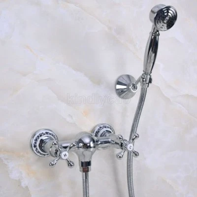 Polished Chrome Bathroom Wall Mount Hand Held Shower Head Kit Shower Faucet Set - Image 1 of 4