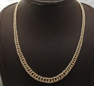Graduated Diamond Cut Cuban Curb Link Chain Necklace Real 14K Yellow Gold - Picture 1 of 4