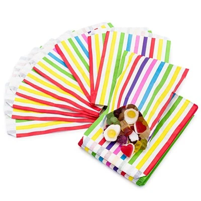REALUS Rainbow Sweet Paper Bag 100 pack | 5 x 7 " | UK Retro Candy Rainbow Pride Stripe