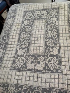 Handmade Vtg Crochet Lace Tablecloth, rectangular 72" x 52" Cotton, Beige - Picture 1 of 5