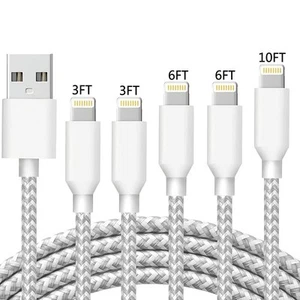 iPhone Fast Charger Cable MFi Certified 5Pack White3 3 6 6 10FT Long Lightnin... - Picture 1 of 7
