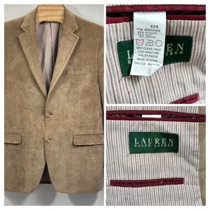 Lauren Ralph Lauren Micro Corduroy Blazer 42R Tan 2-Button Lined - Picture 1 of 9