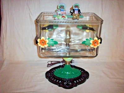 ANTIGUA PECERA GRANDE VINTAGE Y SOPORTE HIERRO FUNDIDO HOUZE LÁMPARA DE VIDRIO ART DECO Foto 1 de 4