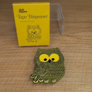 Vtg Springbok Desk Topper Owl Tape Dispenser Holder Avocado Green Gold 70s - Picture 1 of 11