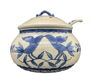 RARE Jim Shore Carolina Trade Pottery Blue Bird Tureen - Picture 1 of 14