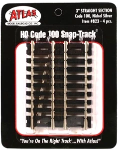 Atlas #823 3" Straight Track 4 Sections HO Code 100 Nickel Silver Rails - Picture 1 of 2