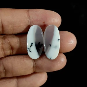 Natural oval Dendritic Opal Cabochon Healing Gemstone 2 Pcs 19.70 Cts 24x11x3 MM - Picture 1 of 7