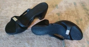 Crocs Cyprus Heel Strappy Platform Sandal Women's 8 Black Slip On Comfort Shoes - Picture 1 of 13