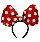 Disney Parks Minnie Mouse Large Polka Red Bow Dot Sequin Ears Headband