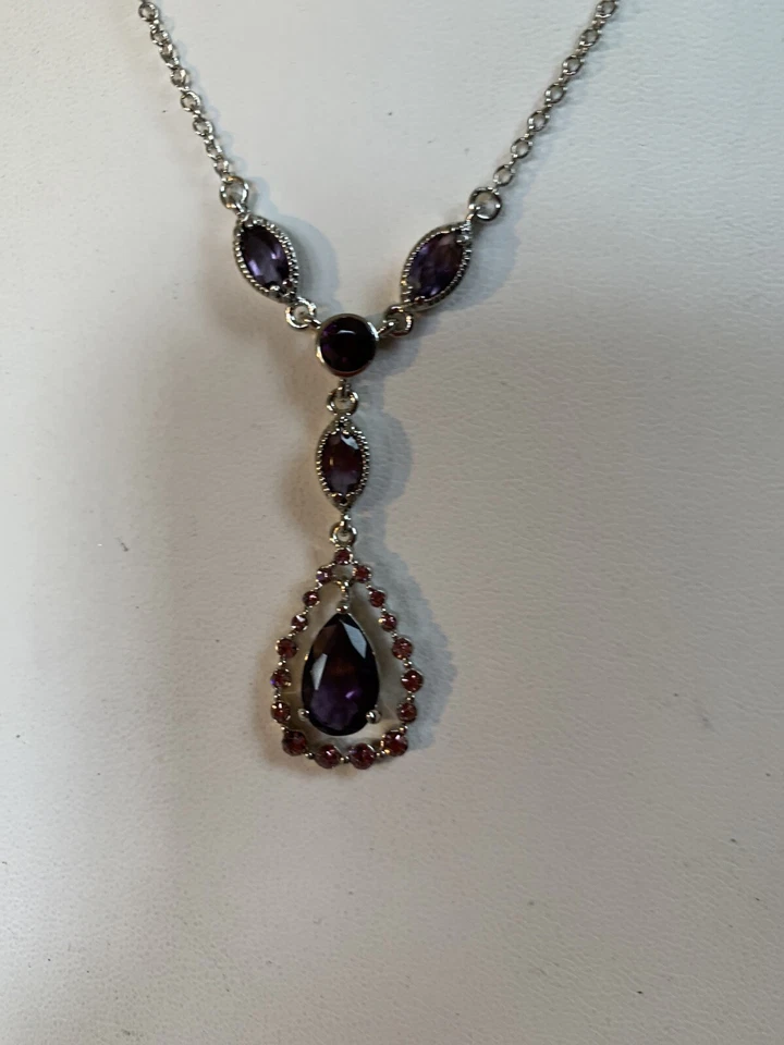 Carolee silver tone blue stone teardrop 18" necklace P308