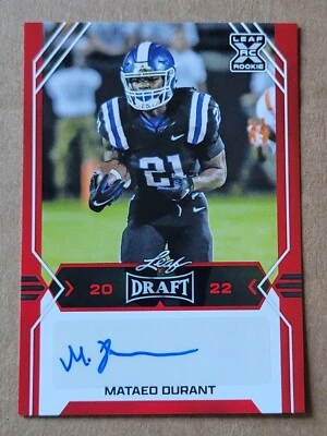Mataeo Durant 2022 Leaf Draft Rookie Red Autograph Football Card BA-MD1 - Image 1 of 4