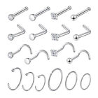  18 Pcs Stainless Steel Nose Stud Studs Sterling Silver Rings