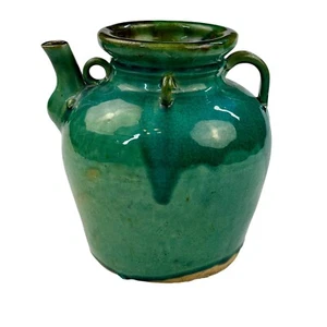 19th Century Chinese Turquoise Green Glazed Pottery Wine Oil Jug / Pitcher Ming - Picture 1 of 23