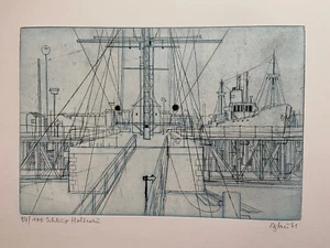 OTTO EGLAU - RADIERUNG - Schleuse Holtenau - HANDSIGNIERT, NUMMERIERT, DATIERT - Bild 1 von 4