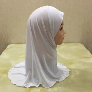 1 Pc White Plain Baby Girl Hijab Solid Color Scarf for 2-6 Years Old Kids Turban - Picture 1 of 4