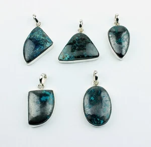Chrysocolla Pendant Real Gemstones Set In 925 Silver Pendant Beautiful - Picture 1 of 6