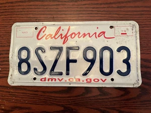 California License Plate 8SZF903 Red White Blue 2000's Cali CA USA Authentic - Picture 1 of 2