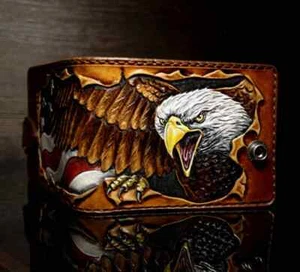 American Eagle Wallet, Leather Carving, Genuine Leather Wallet, Hand Carved - Picture 1 of 9