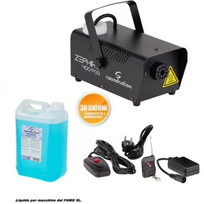 SET DA MACCHINA DEL FUMO TELECOMANDO DJ PA LIQUIDO 5L NEBBIA FOG 400W  - Immagine 1 di 4