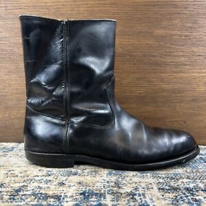 Vtg Military Pull-On Boots Black Leather Mens 11.5C USAS Z41.1-1967/75 Steel Toe