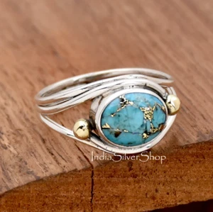 Blue Copper Turquoise Ring Handmade 925 Sterling Silver Jewelry For Women - Picture 1 of 4