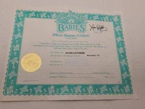 CABBAGE PATCH KIDS Coleco Girl Birth Certificate 1983 Dawn Kathrine - Picture 1 of 3