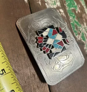 Vintage Mosaic Eagle Nickel Silver Belt Buckle - Picture 1 of 4