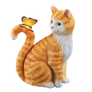 Orange Tabby Cat with Solar Powered Butterfly Garden Statue - Picture 1 of 2
