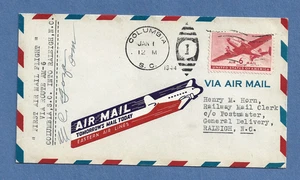 EASTERN AIRLINES AM 6 COLUMBIA S.C TO RALEIGH JAN 1,1944 C25 FIRST FLIGHT COVER - Picture 1 of 1