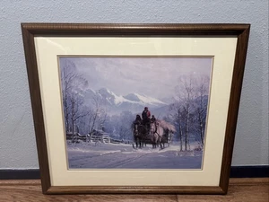 G. Harvey “The Hay Wagon” Large 20x16 Winter Western Art Print Framed 28x24 - Picture 1 of 6
