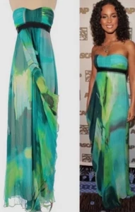 BacbgMaxazria Silk Chiffon Strapless Watercolour Maxi Dress Gown Alicia Keys 6 - Picture 1 of 7