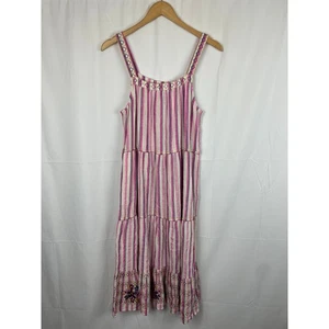Sundance Women's Veria Striped Tiered Floral Embroidered Midi Dress Pink Size S - Picture 1 of 9