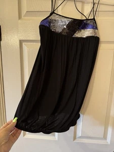 River Island Black/silver/blue/gold Sequin Bubble Hem Top UK 10 - Picture 1 of 9