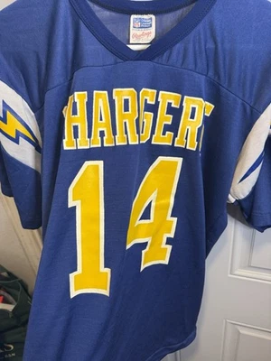 Camiseta de fútbol americano Chargers #14 talla mediana Rawlings vintage Dan Fouts LA San Diego Foto 1 de 4