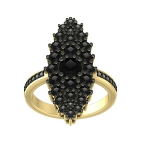 2Ct Black Diamond Halo Ring Size 7 Gift for Women 10K Yellow Gold 4.22gm - Picture 1 of 8