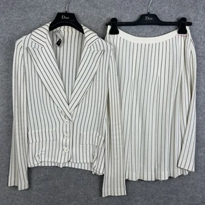 Vintage Christian Dior Skirt Suit Womens UK 8 / FR 36 White Blazer (Marks) - Picture 1 of 24