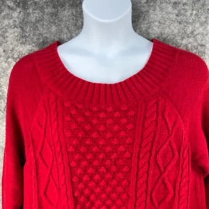 Ralph Lauren Chaps Sweater Women 3X Red Chunky Cable Knit Fisherman Ribbed Crew - Picture 1 of 10