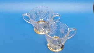 Vintage 1102 Serling Silver Chantilly Etched Glass Creamer & Sugar Bowl - Picture 1 of 3