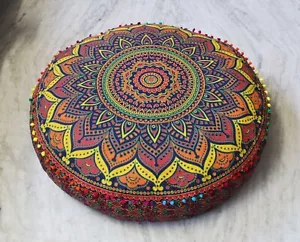 Indian Mandala Round Cushion Cover Handmade Floor Cushion Cover Multicolor - Picture 1 of 4