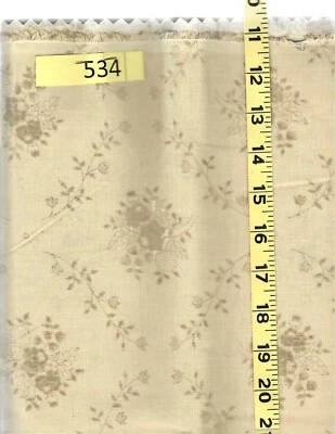 Beige on beige flowers   (#534) cotton quilt fabric 1 yard  - Image 1 of 3