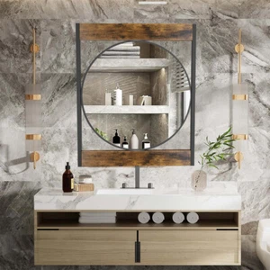 Large Industrial Wall Mirror Bathroom Mirror Accent Mirror with Waterproof Frame - Picture 1 of 12