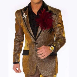 Angelino Dorado Hombre | Negro Informal Baile de graduación | Esmoquin | Blazer Nuevo con Etiquetas - Imagen 1 de 2