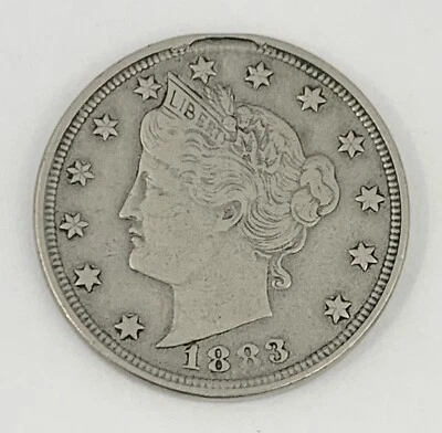 1883 No Cents V Liberty Nickel Rim Clip Five Cent Error Coin - Image 1 of 2