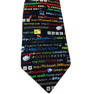 Cyber Computer Lingo Necktie Addiction Internet Black Multi Mens Geek Wear - Picture 1 of 6