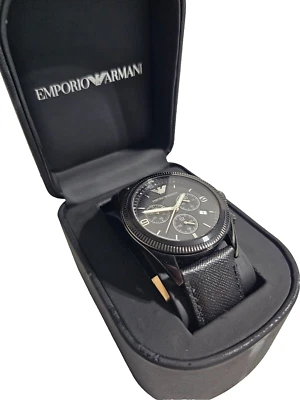 Emporio Armani AR5904 Sportivo Black Dial Leather Strap Chronograph Men's Watch - Image 1 of 4