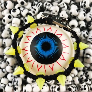 HOTI Hemp Handmade Black Yellow Neon Stud Cone Spike Bead Roach Clip It Bracelet - Picture 1 of 4