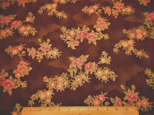 Asian Fabric 1 1/8 Yard Pink Green Metallic Gold Floral Brown Premium Cotton #C - Picture 1 of 2