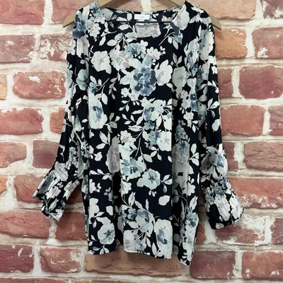 Blusa túnica manga larga estampado floral azul marino grande Jill para mujer Foto 1 de 4