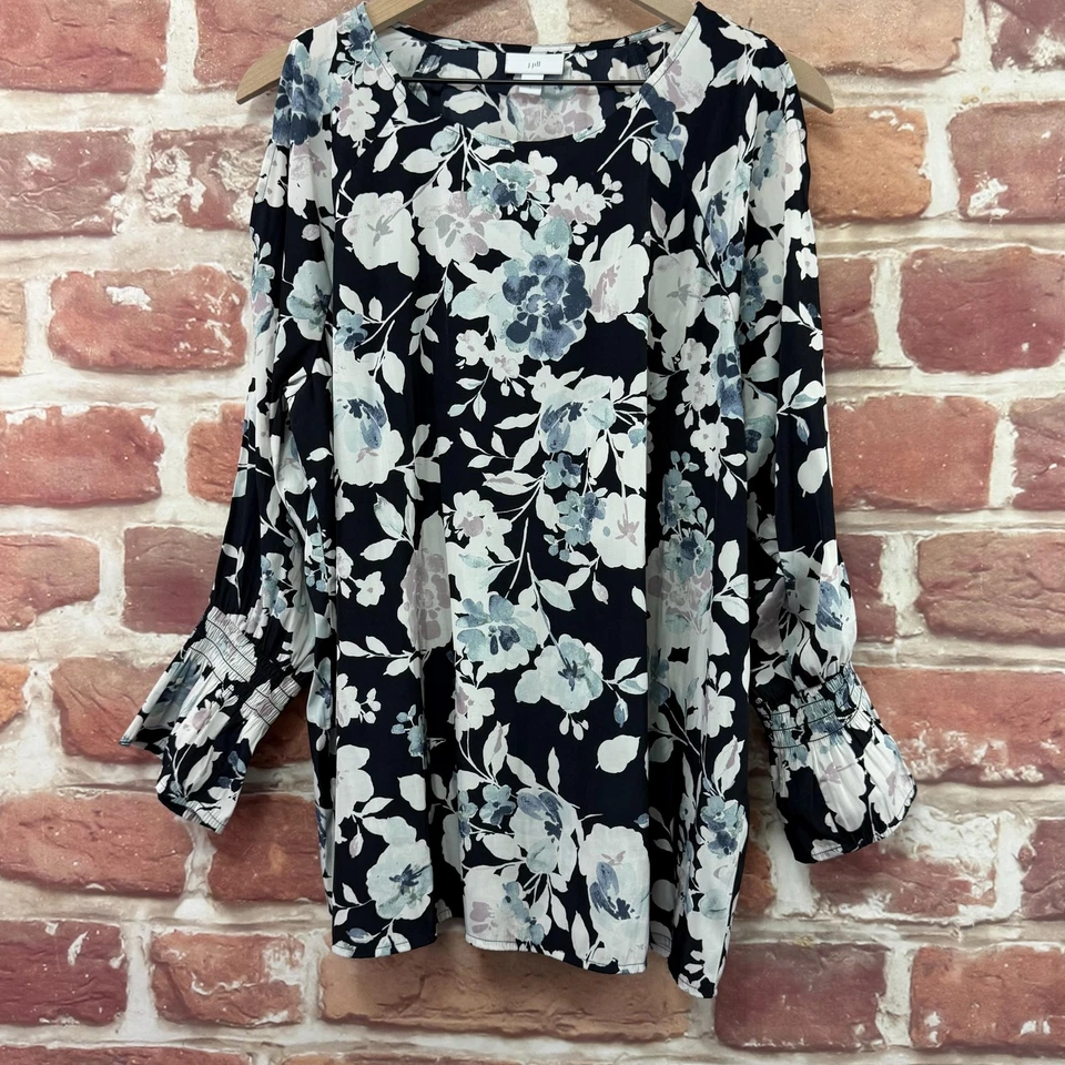 Blusa túnica manga larga estampado floral azul marino grande Jill para mujer Foto 1 de 4